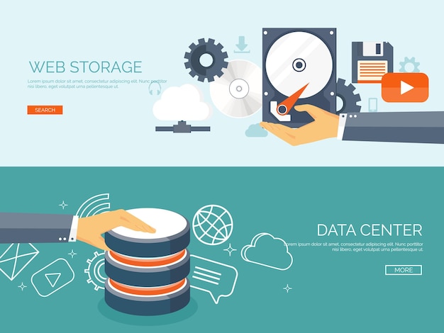 Vector illustratie platte cloud computing achtergrond gegevensopslag netwerktechnologie multimedia
