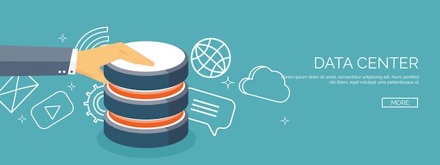 Vector illustratie platte cloud computing achtergrond gegevensopslag netwerktechnologie multimedia