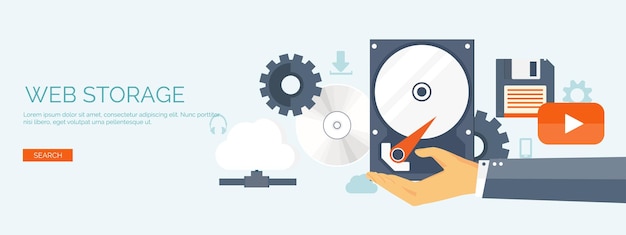 Vector illustratie platte cloud computing achtergrond gegevensopslag netwerktechnologie multimedia