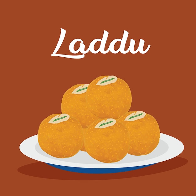 Vector vector illustratie poster van heerlijke indiase snoepjes motichoor laddu serveren in plaat