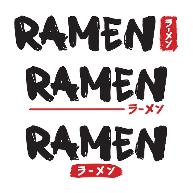 Vector illustratie ramen tekst logo en Japanse kalligrafie. Japans ramen-noedelsymbool