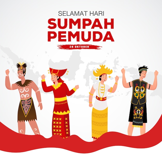 Vector vector illustratie. selamat hari sumpah pemuda. vertaling: gelukkig indonesische jeugd belofte. geschikt voor wenskaart, poster en banner