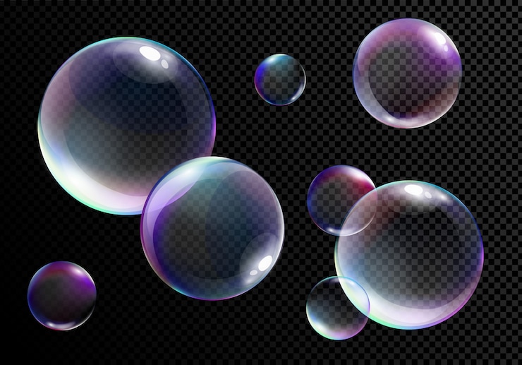 Vector vector illustratie set realistische heldere zeepbellen met regenboogkleuren