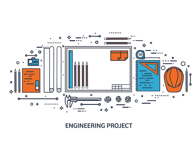 Vector illustratie techniek en architectuur tekening bouw architectonisch projectontwerp