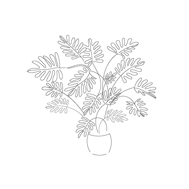 Vector illustratie tekening lijn huis plant Philodendron