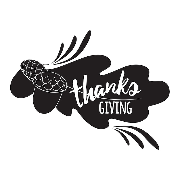 Vector illustratie Thanksgiving kaart moderne kalligrafie zin op hand getekende eikel en eikenblad typografie hand getekende ontwerp voor wenskaart uitnodiging afdrukken in zwart-witte kleur