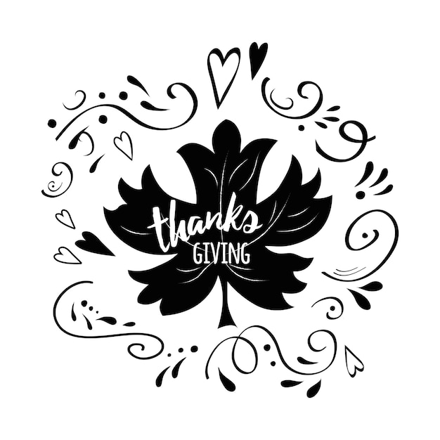 Vector illustratie thanksgiving kaart moderne kalligrafie zin op hand getekende esdoorn blad vorm op krijt stijl typografie design voor wenskaart uitnodiging afdrukken met romantische abstracte sierlijke