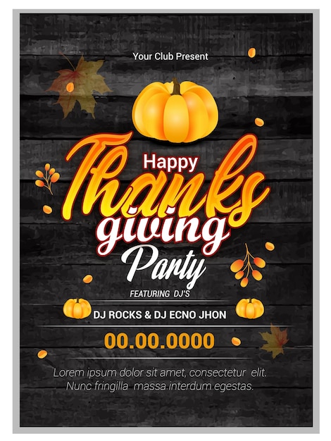 vector illustratie thanksgiving wenskaart met bladeren, pompoen en hout achtergrond.