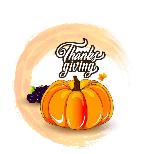 Vector illustratie thanksgiving wenskaart met bladeren, pompoen en hout achtergrond.