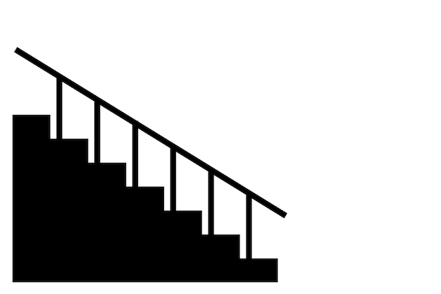 Vector illustratie trap. Geïsoleerde zwarte pictogram houten van metalen trap op witte achtergrond.