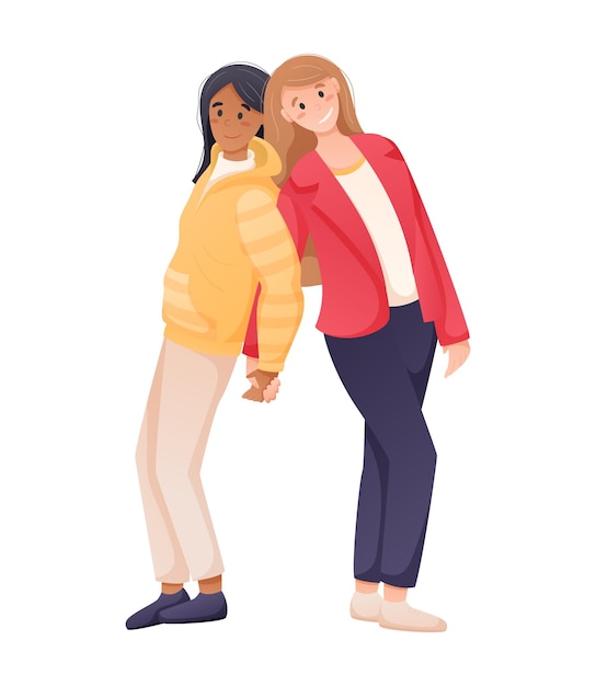 Vector illustratie twee vrouwelijke vrienden of een lesbisch paar meisjes staan