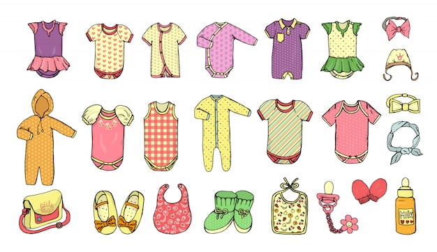 Vector vector illustratie van babykleding. baby meisje kleding set