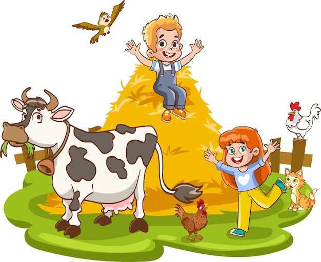 Vector vector illustratie van boerderij kid