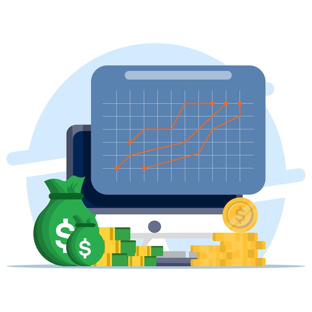 vector illustratie van Business of Money grafiek Financiën Concept op het apparaat scherm met grafiek
