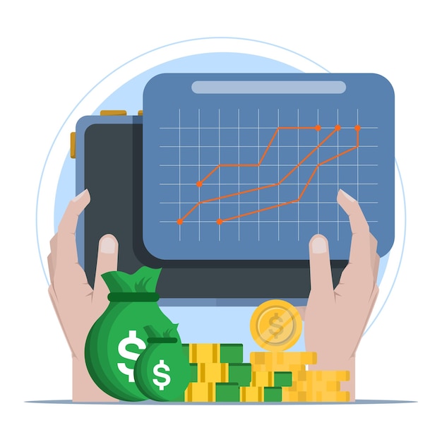 vector illustratie van Business of Money grafiek Financiën Concept op het apparaat scherm met grafiek