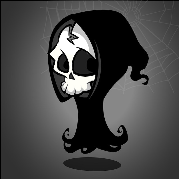 Vector illustratie van cartoon dood halloween monster geïsoleerd op donkere achtergrond grim reaper