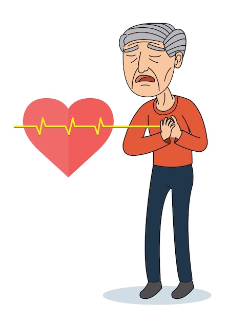 Vector illustratie van de oude man met pijn op de borst