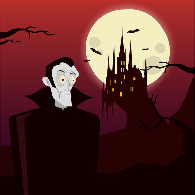 Vector vector illustratie van dracula en zijn kasteel