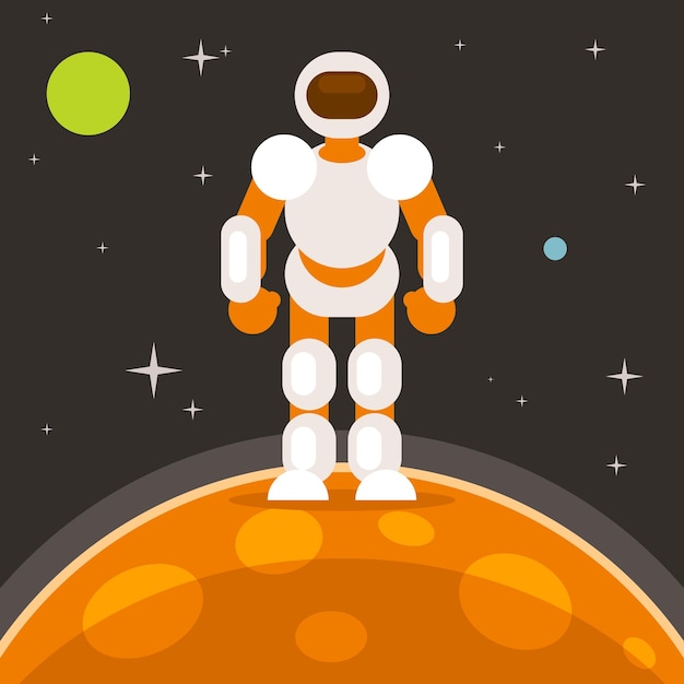 Vector Illustratie Van Een Astronaut Op Planeet Mars Geïsoleerd Op Een Witte Achtergrond