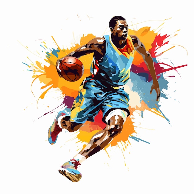 Vector vector illustratie van een basketbalspeler met een basketbal