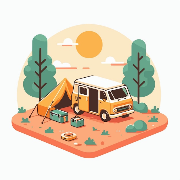 Vector illustratie van een camper in platte ontwerp stijl