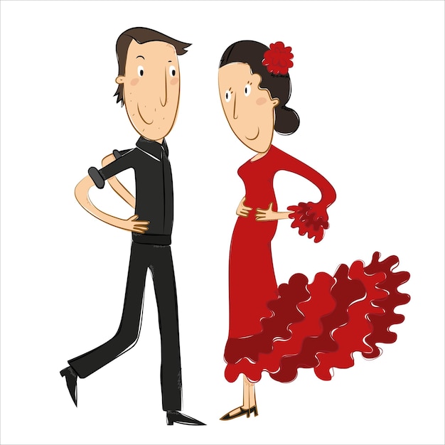 Vector vector illustratie van een mooi spaans paar flamencodansers