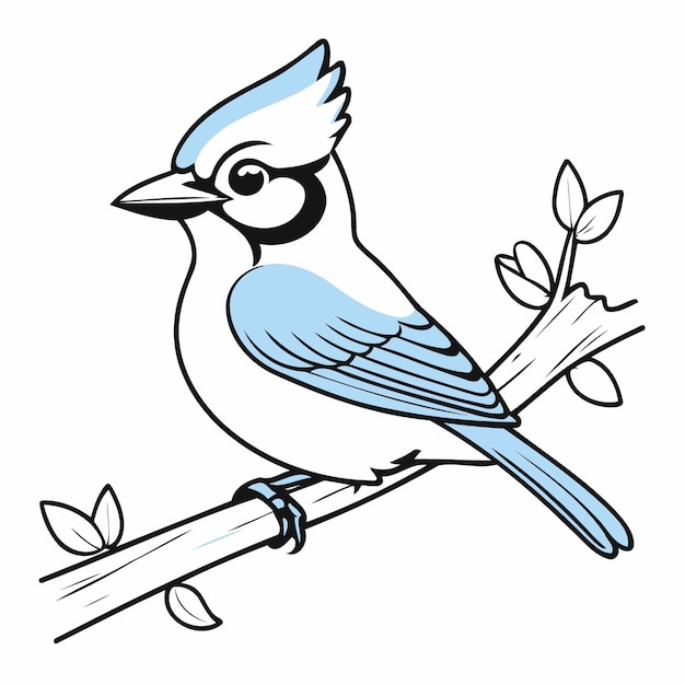 Vector illustratie van een schattige Bluejay doodle voor peuters kleurpagina