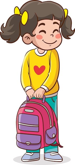 vector illustratie van een schooljongen die zijn rugzak probeert op te tillen