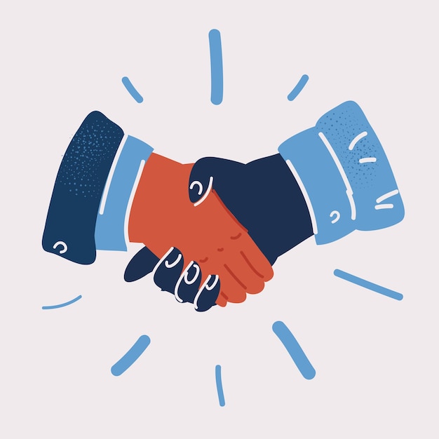 Vector vector illustratie van handshake zakelijke handdruk overeenkomst concept interactie van verschillende rassen personen