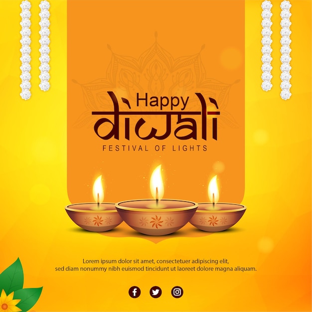 Vector illustratie van Happy Diwali sociale media feed sjabloon geschreven Hindi tekst betekent gelukkige Diwali