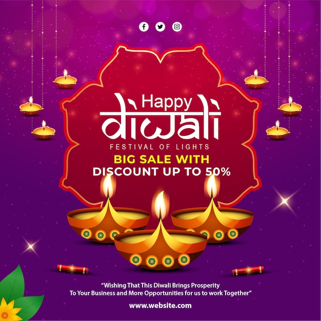 Vector illustratie van Happy Diwali sociale media feed sjabloon geschreven Hindi tekst betekent gelukkige Diwali