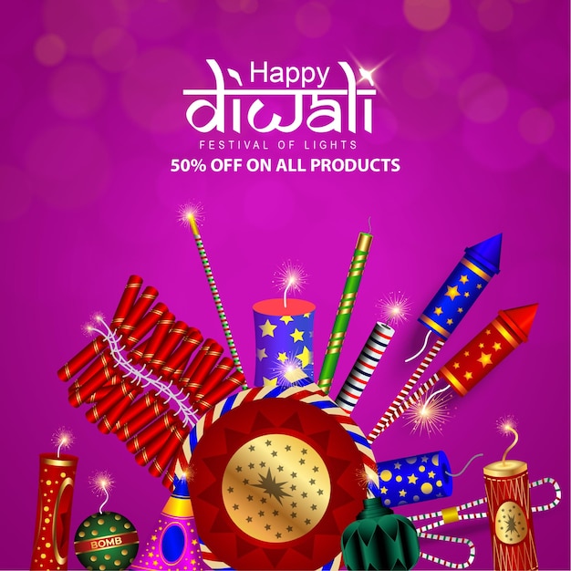 Vector illustratie van Happy Diwali sociale media feed sjabloon geschreven tekst betekent gelukkige Diwali