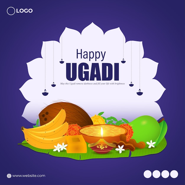 Vector illustratie van Happy Ugadi social media feed sjabloon