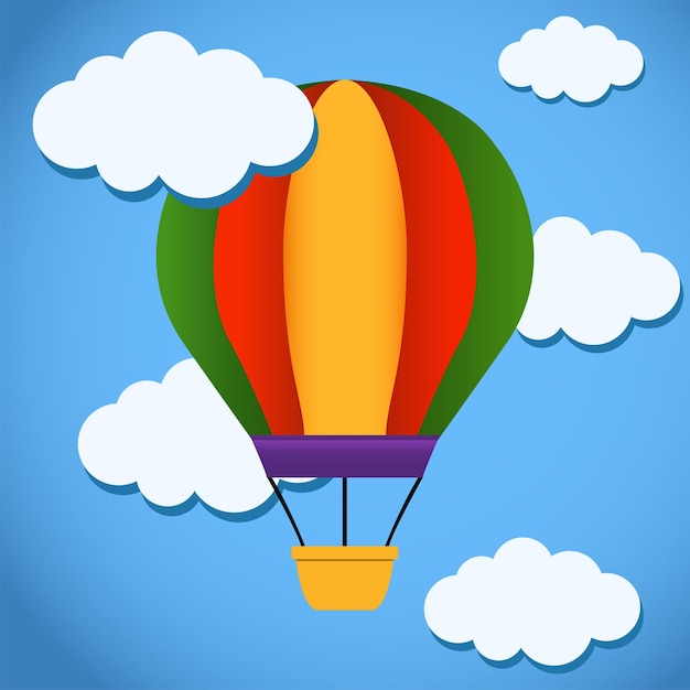 Vector illustratie van hete luchtballon en wolken