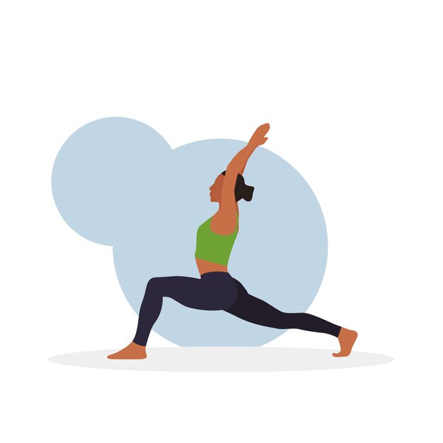 Vector illustratie van jonge vrouw die yoga beoefent anjaneyasana pose zit op één been workout