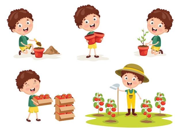 Vector vector illustratie van kid farmer