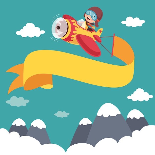 Vector illustratie van kid flying plane met banner