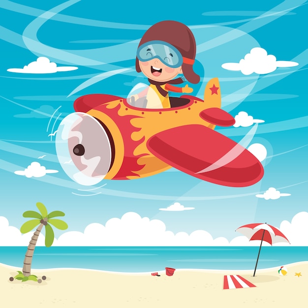 Vector illustratie van kid flying plane