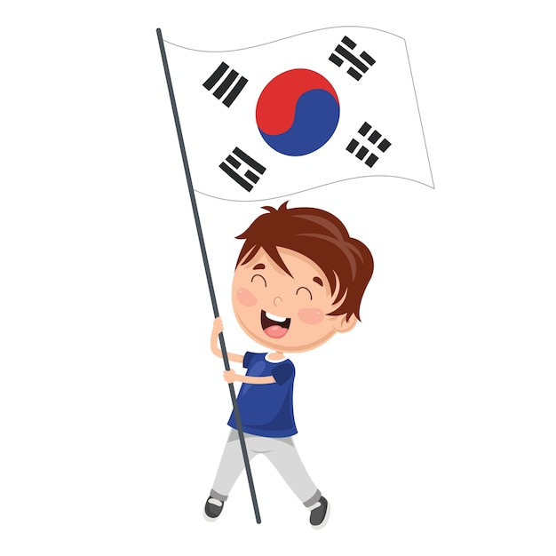 Vector vector illustratie van kid holding korea vlag