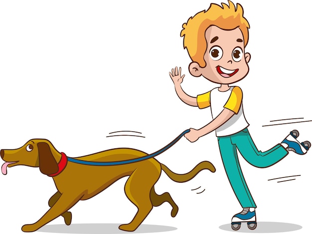 Vector vector illustratie van kinderen die spelen en liefhebben met een hond