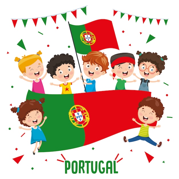 Vector illustratie van kinderen houden van portugal vlag