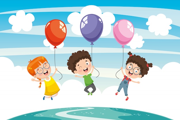 Vector illustratie van kinderen met ballon