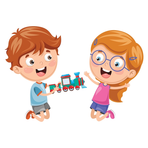 Vector illustratie van kinderen spelen met speelgoed