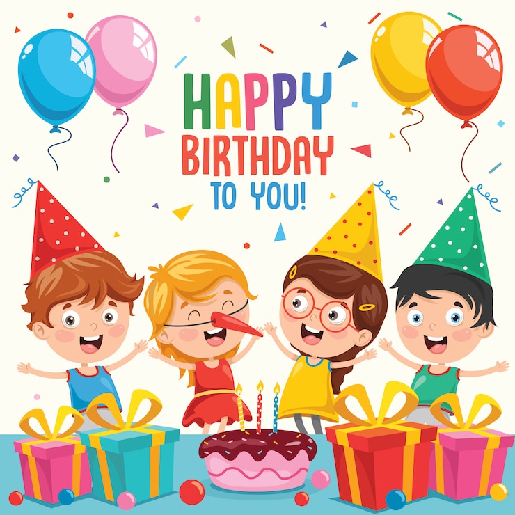Vector vector illustratie van kinderen verjaardagsfeestje uitnodiging kaart ontwerp