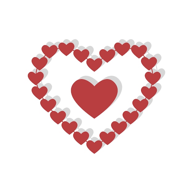 Vector illustratie van liefde met hartvorm met harten frame geïsoleerde witte achtergrond