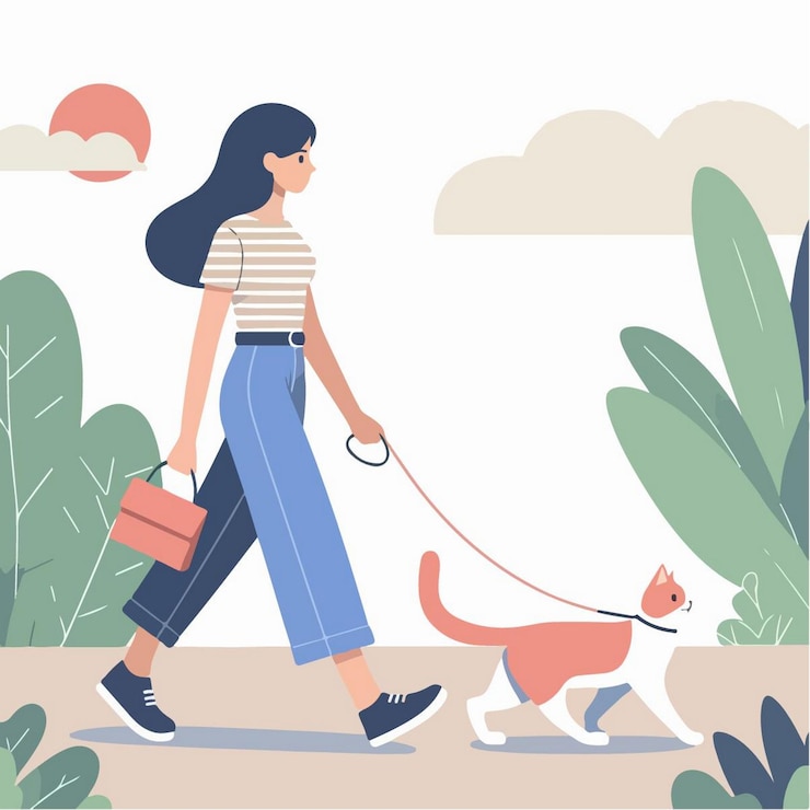 Vector illustratie van mensen met huisdieren in platte ontwerp stijl
