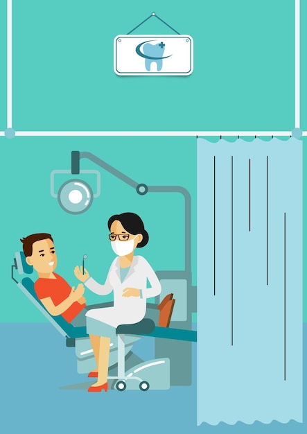 Vector illustratie van tandheelkundige controle in de kamer
