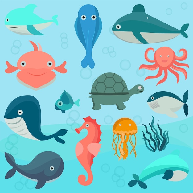 Vector vector illustratie van zeedieren set