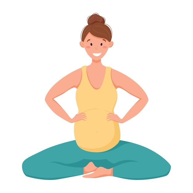 Vector illustratie zwangere vrouw die oefeningen doet die op wit worden geïsoleerd Prenatale yoga en een gezonde levensstijl