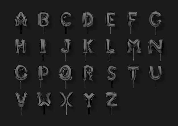 Vector illustratie. zwarte letters folie ballonnen alfabet a tot z 3d-realistische lettertypeset.